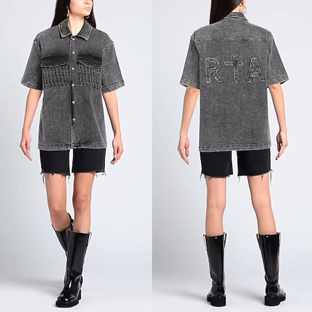 NWT New RtA Gray Bruno Denim Short Sleeve Shirt Size XS